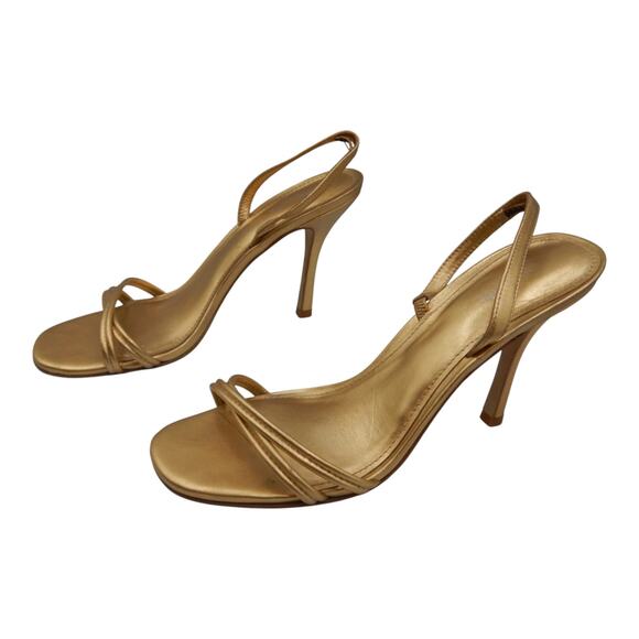 Larroude Anne Slingback Heels Sandals Gold Metallic Leather Size 10 - Picture 4 of 7